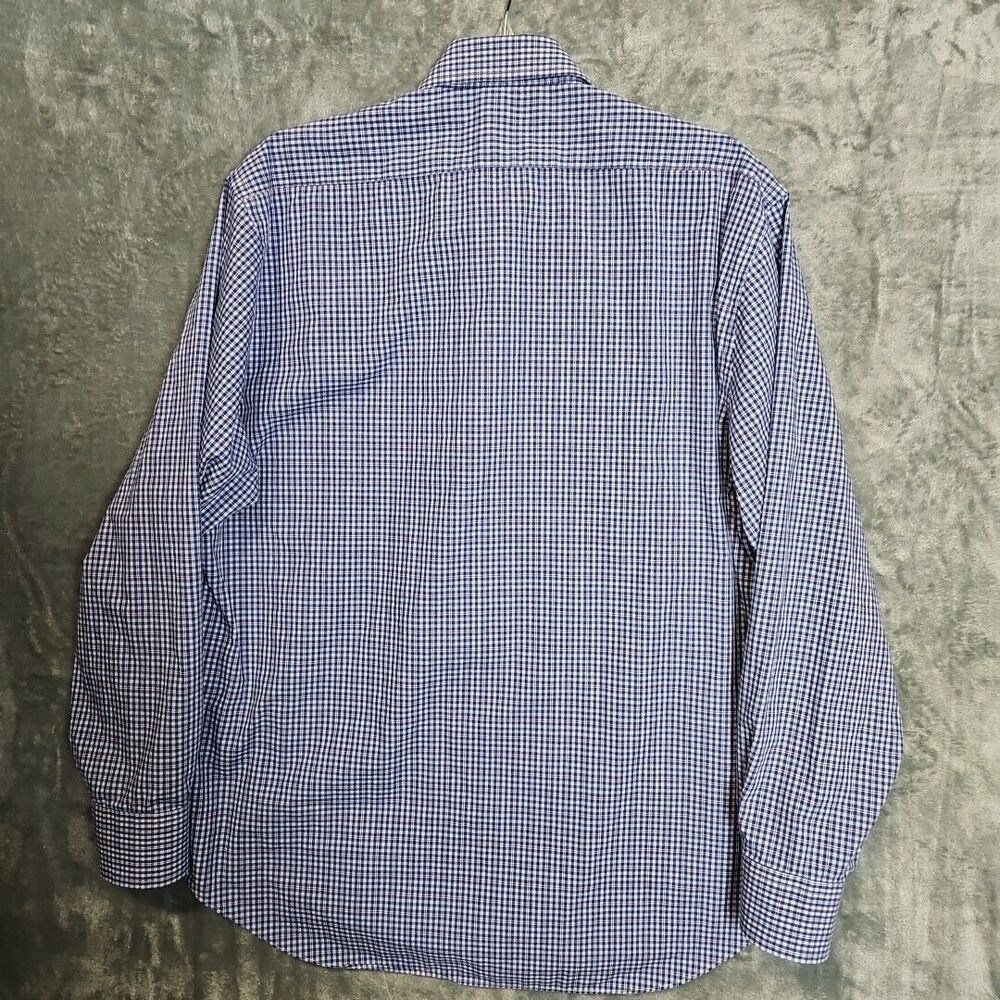 Saks Fifth Avenue blue red white plaid slim fit button front shirt 17 34-35 cot - Picture 7 of 11